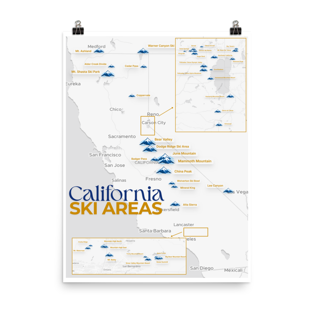 California Ski Areas Map Poster - product on transparent background thumbnail