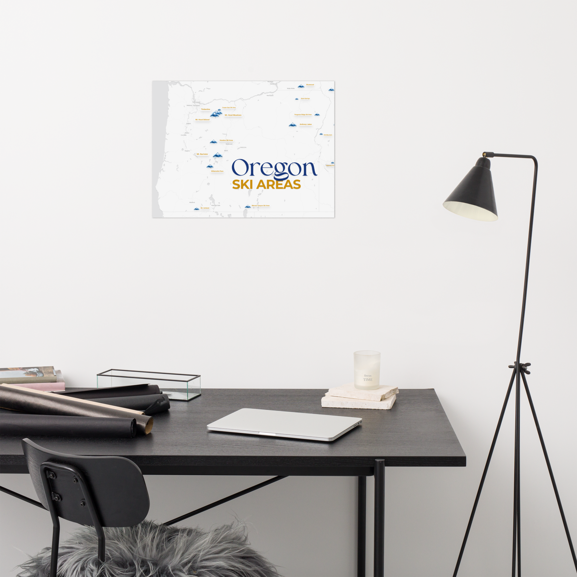 Oregon Ski Areas Map Poster thumbnail view 3