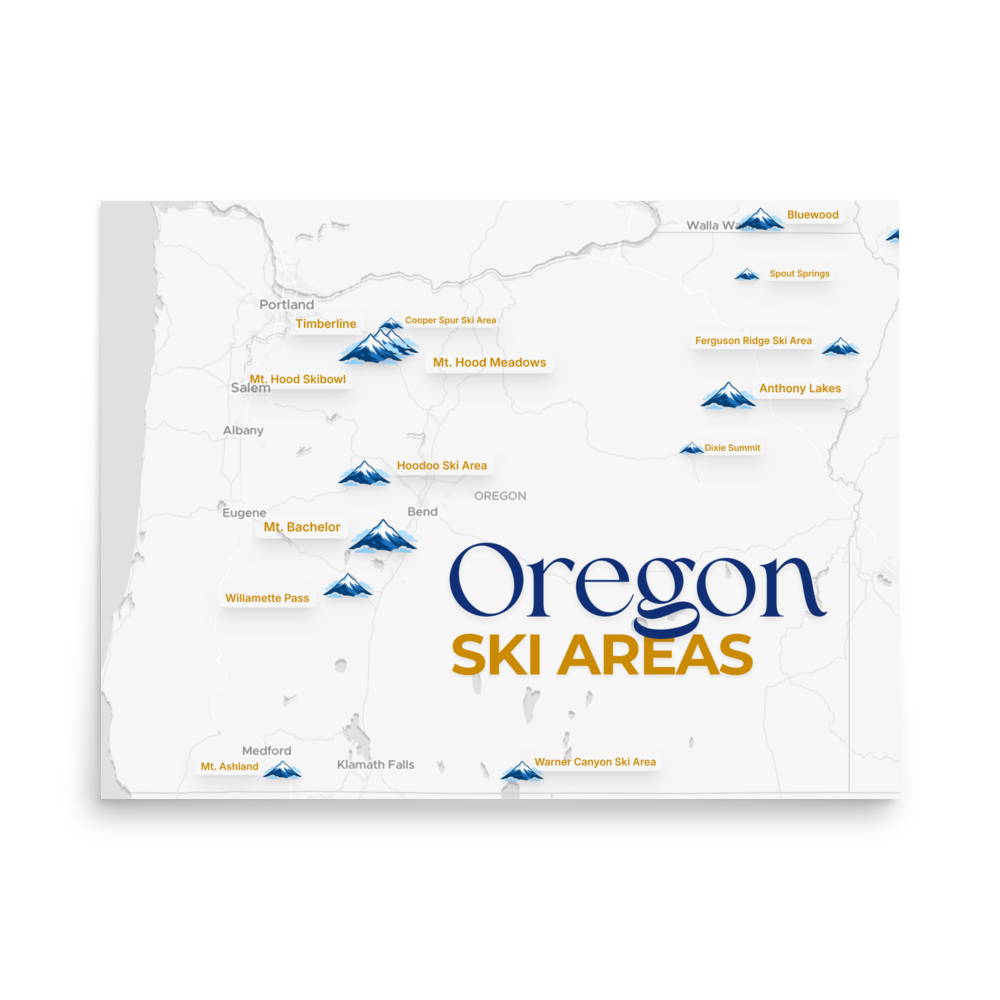 Oregon Ski Areas Map Poster - front view thumbnail