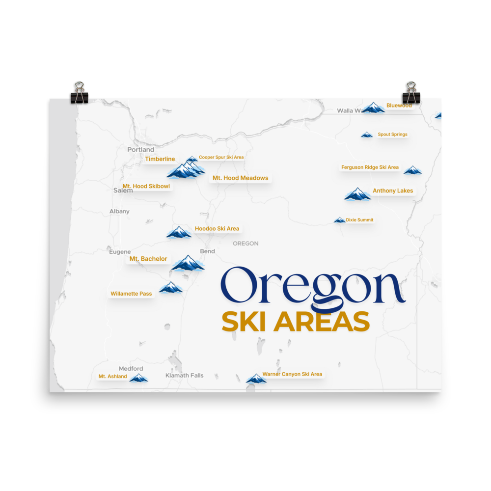 Oregon Ski Areas Map Poster - product on transparent background thumbnail
