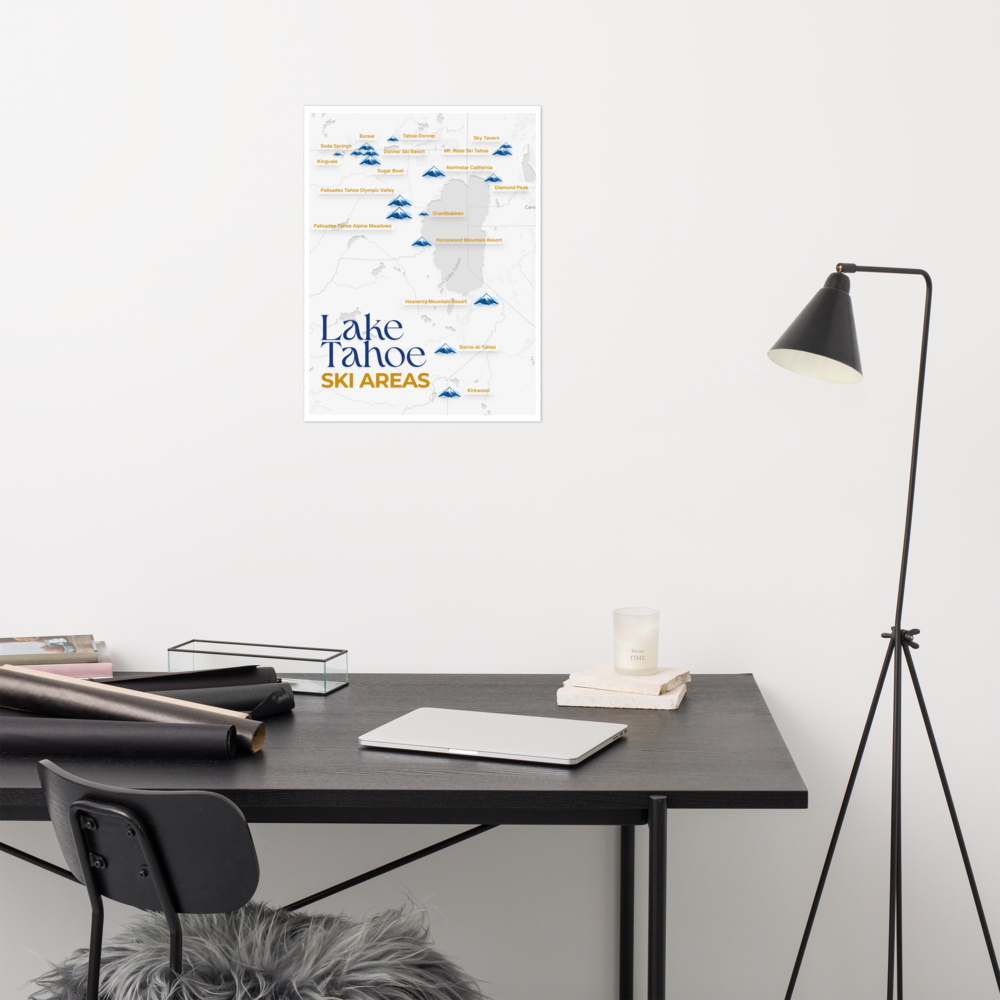 Lake Tahoe Ski Areas Map Poster thumbnail view 2