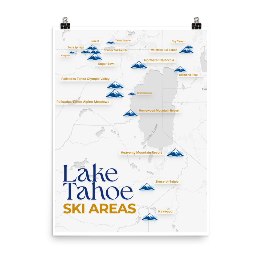 Lake Tahoe Ski Areas Map Poster - product on transparent background thumbnail