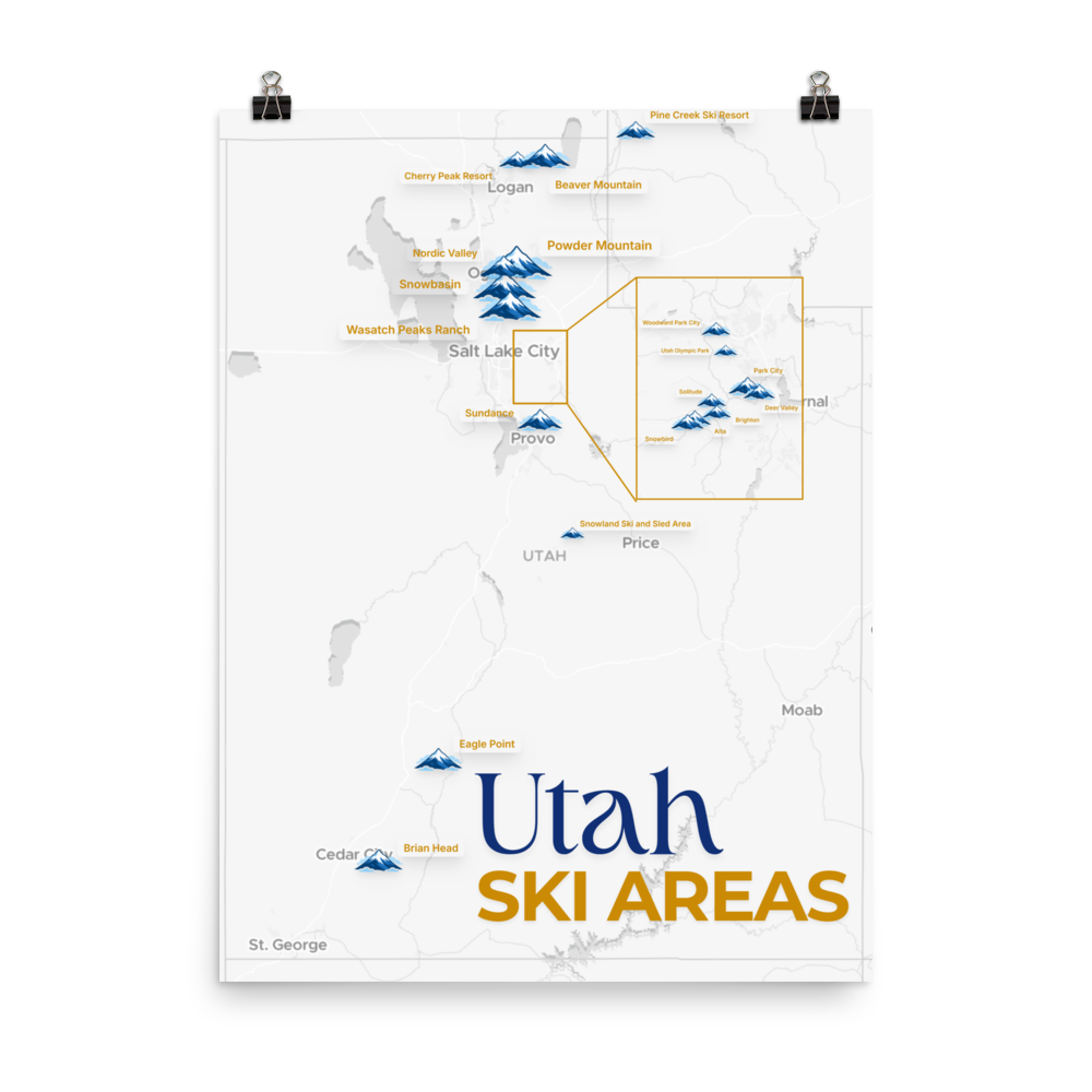 Utah Ski Areas Map Poster - product on transparent background thumbnail