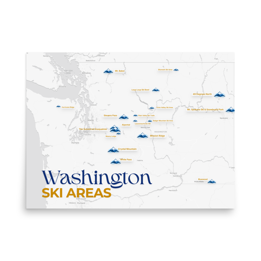 Washington Ski Areas Map Poster - front view thumbnail