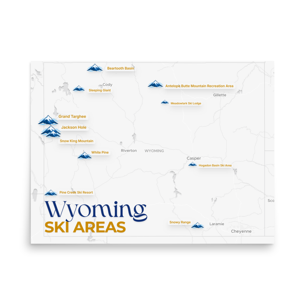 Wyoming Ski Areas Map Poster - front view thumbnail